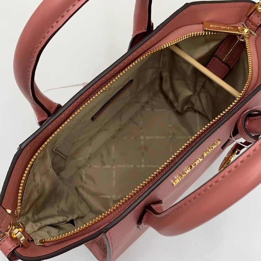 MICHAEL KORS AVRIL SMALL LEATHER TOP ZIP SATCHEL ROSE COLOR - Picture 10 of 16